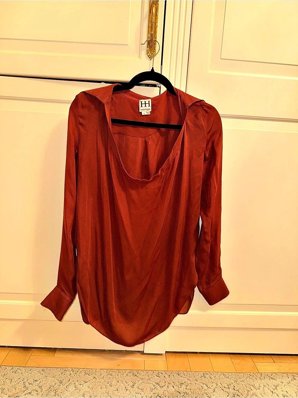 haute hippie Long Sleeve Draped Blouse in Red Size Small